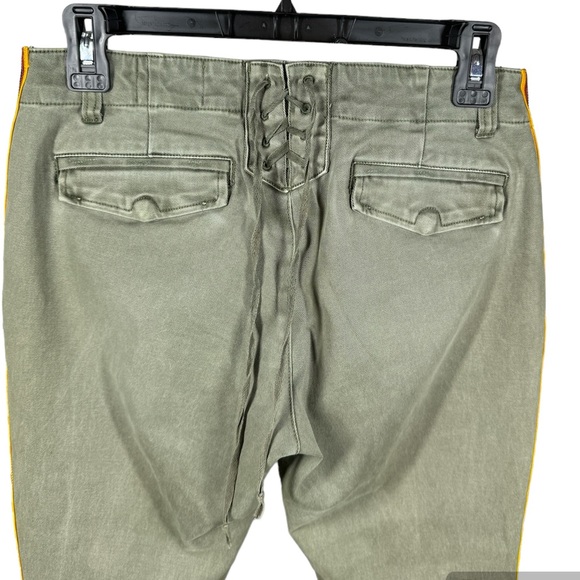 Pam & Gela Uniform Side Stripe Step Hem Pants Militia Green Lace-up 26 - Picture 4 of 6